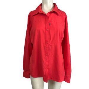 Columbia Women's Long Sleeve Button Up Shirt Red Outdoor Hiking Active Size M